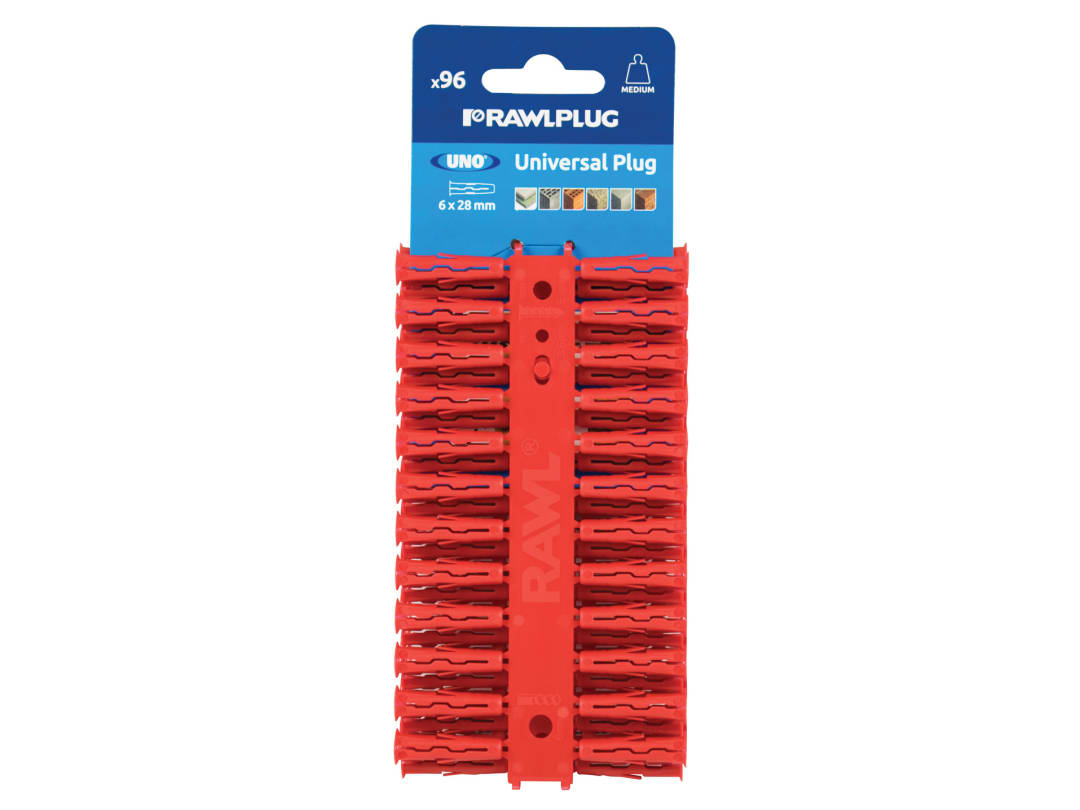 Rawlplug Red UNO® Plugs 6 x 28mm (Card 96) R-U1-RED-96-C