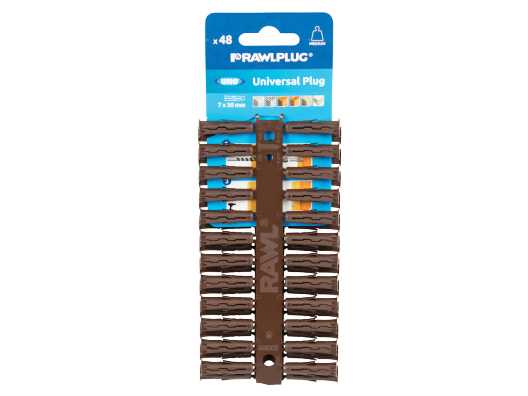Rawlplug Brown UNO® Plugs 7 x 30mm (Card 48) R-U1-BRN-48-C