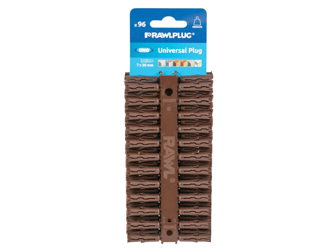 Rawlplug Brown UNO® Plugs 7 x 30mm (Card 96) R-U1-BRN-96-C