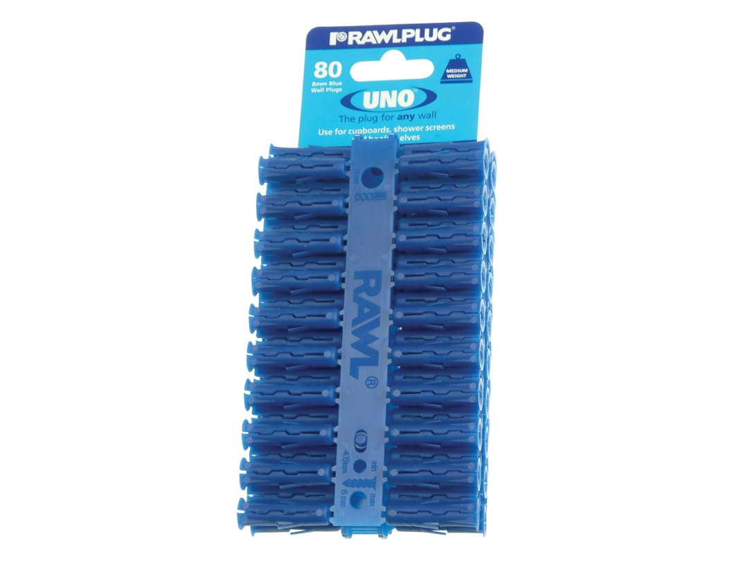 Rawlplug Blue UNO® Plugs 8 x 32mm (Card 80) R-U1-BLU-80-C