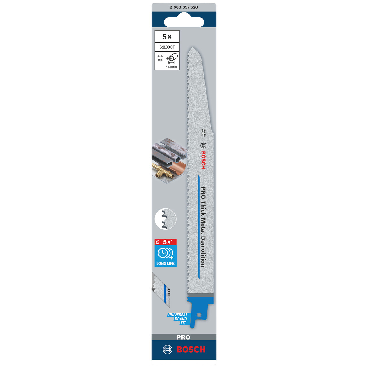 Bosch Powertool Accessories PRO Thick Metal Demolition S1130CF Blade 225mm 8+10 TPI (Pack 5) 2608657528