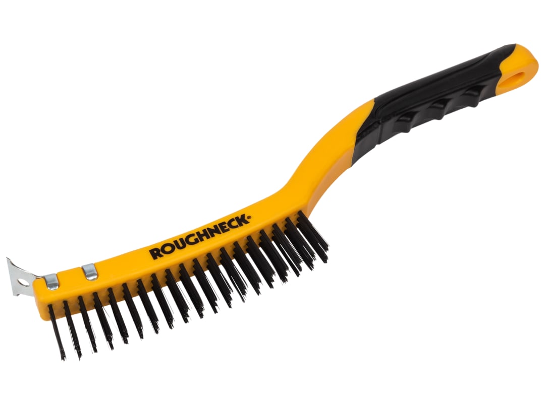 Roughneck Carbon Steel Wire Brush Soft Grip with Scraper 355mm (14in) - 3 Row 52-030