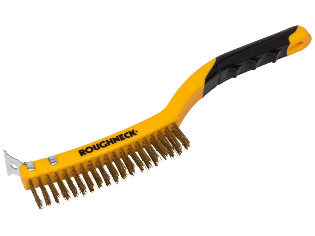 Roughneck Brass Wire Brush Soft Grip with Scraper 355mm (14in) - 3 Row 52-034