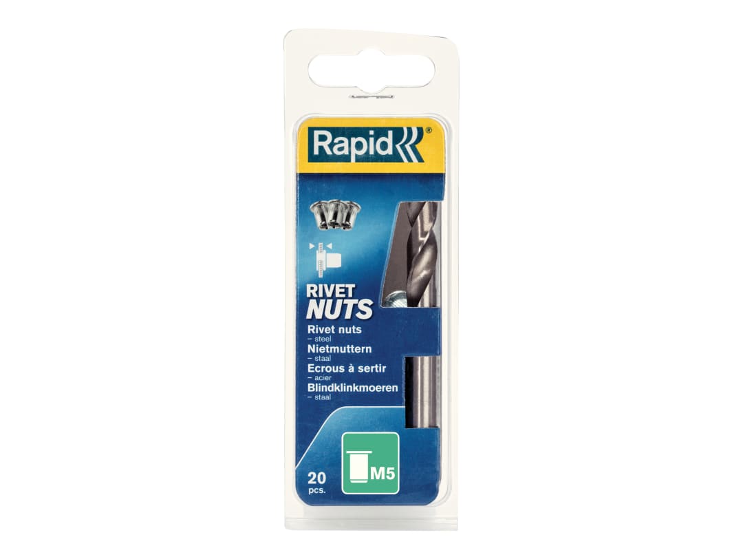 Rapid Steel Rivet Nuts M5 (Pack 20 + Free Drill Bit) 5000672