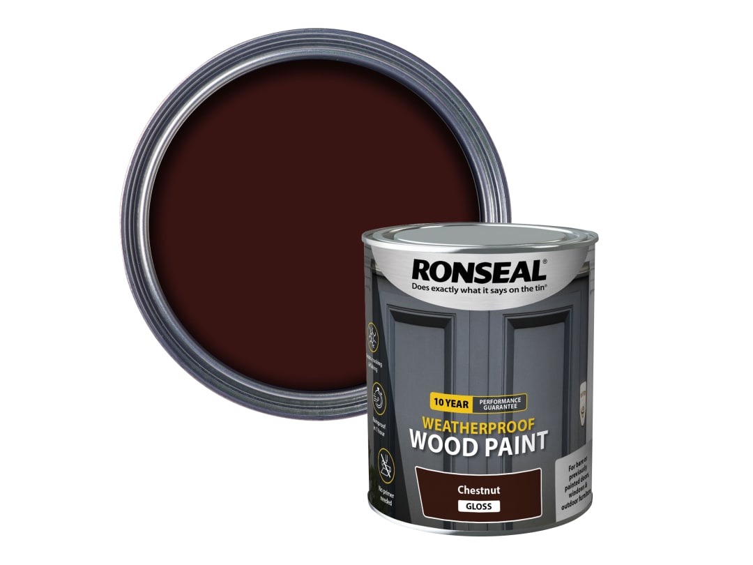 Ronseal 10 Year Weatherproof Wood Paint Chestnut Gloss 750ml 38775