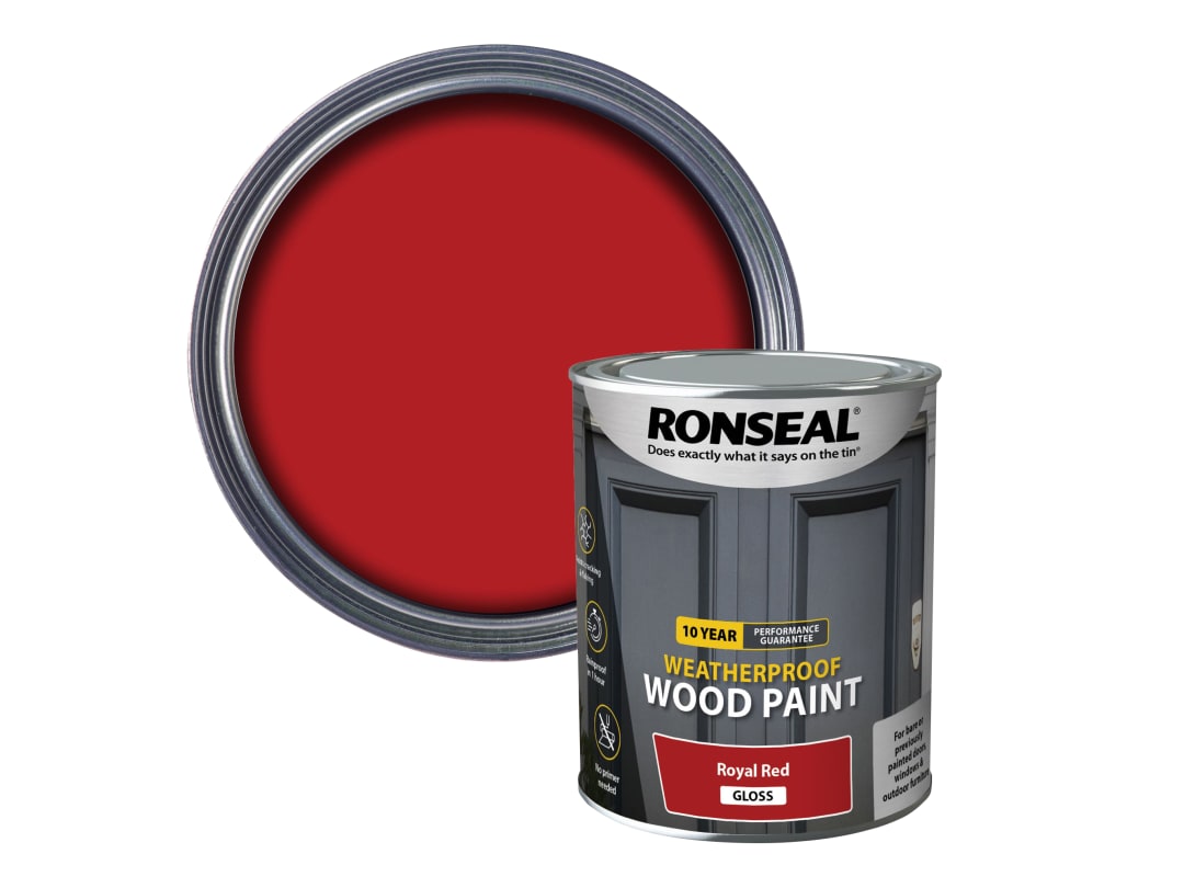 Ronseal 10 Year Weatherproof Wood Paint Royal Red Gloss 750ml 38776