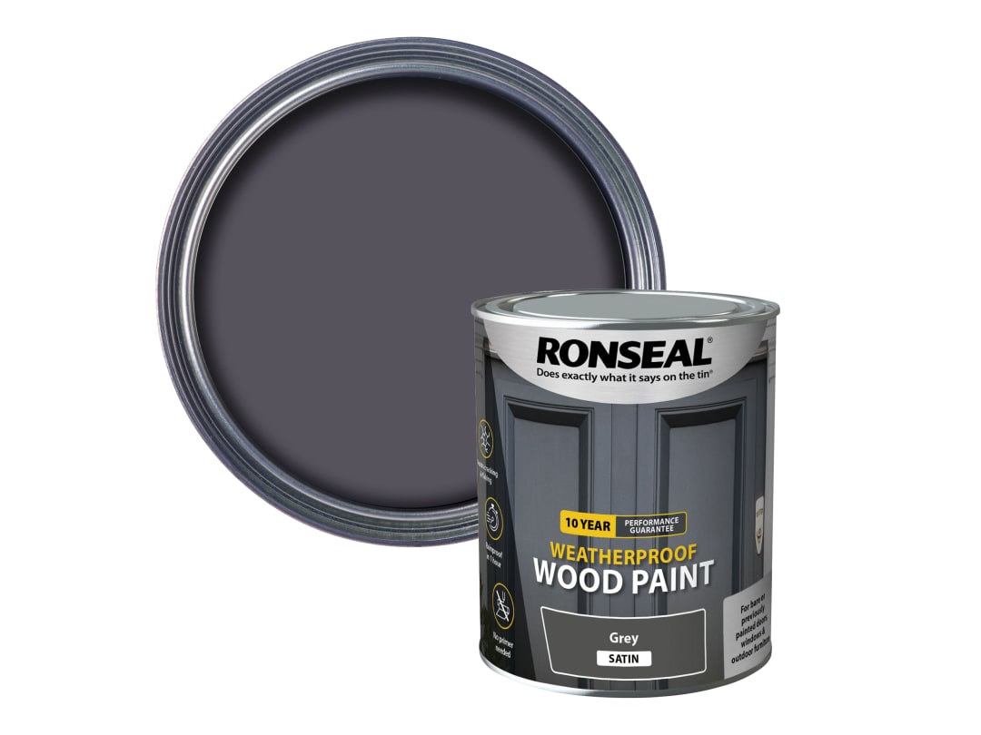 Ronseal 10 Year Weatherproof Wood Paint Grey Satin 750ml 38789