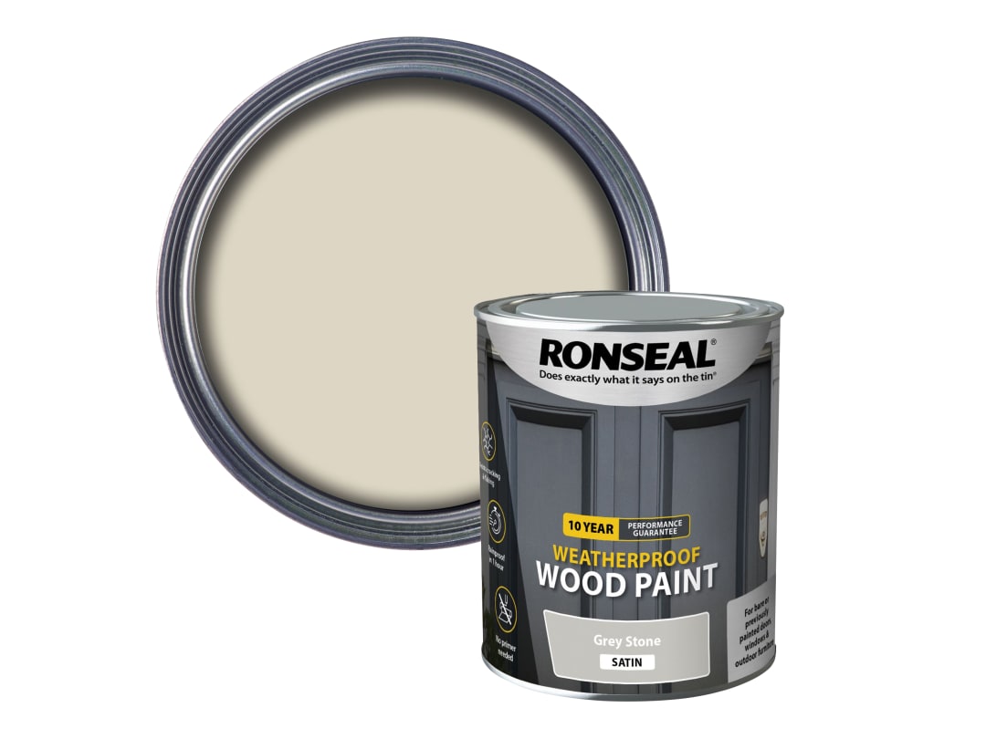 Ronseal 10 Year Weatherproof Wood Paint Grey Stone Satin 750ml 38791