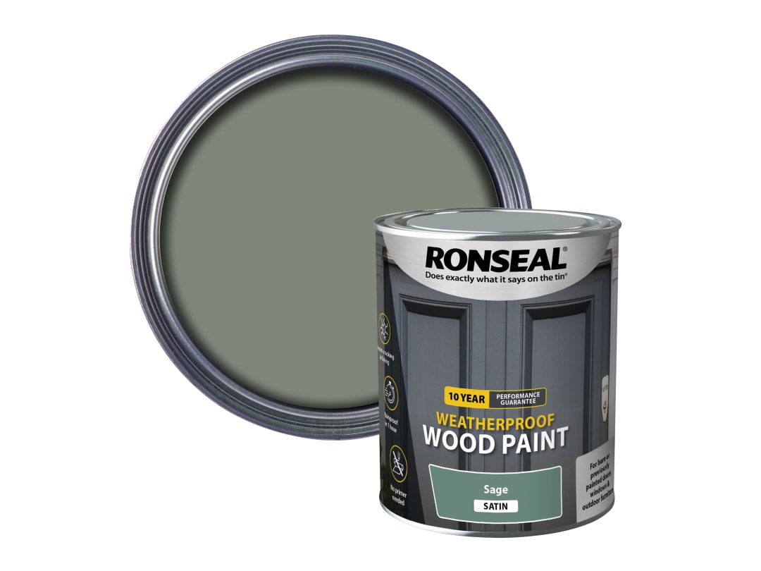 Ronseal 10 Year Weatherproof Wood Paint Sage Satin 750ml 39398