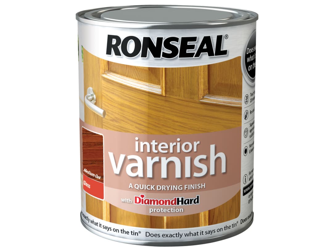 Ronseal Interior Varnish Quick Dry Gloss Medium Oak 750ml 36848