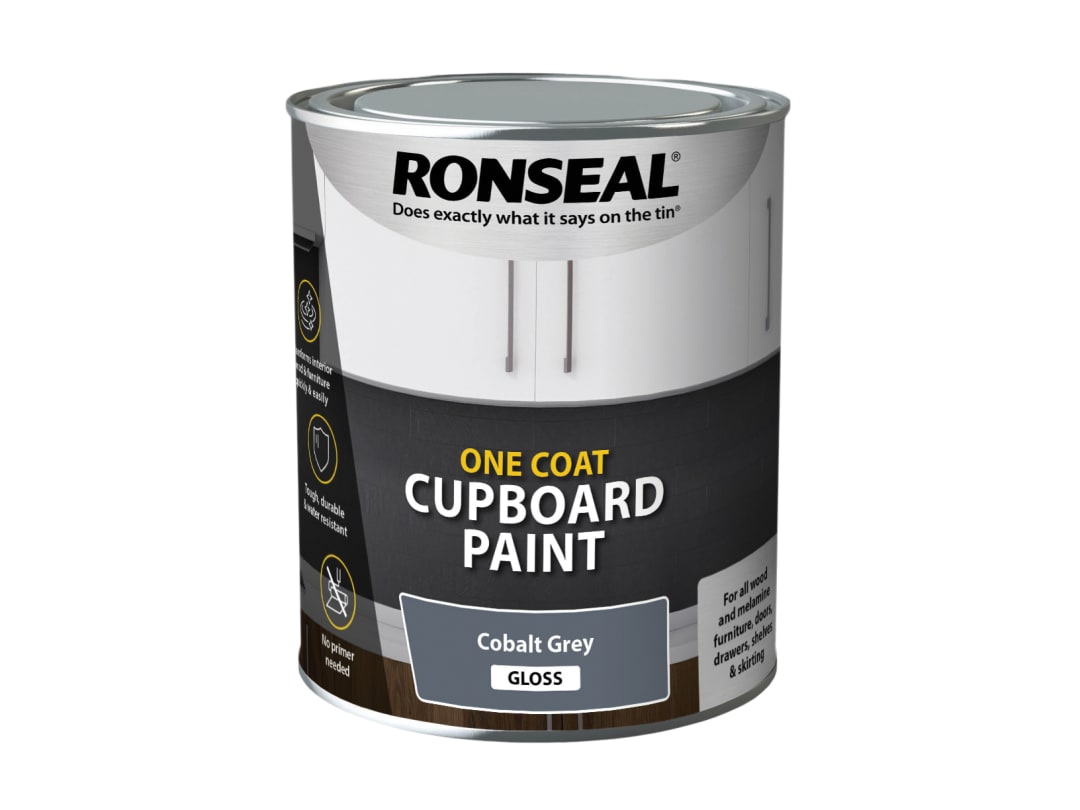 Ronseal One Coat Cupboard Paint Cobalt Grey Gloss 750ml 39370