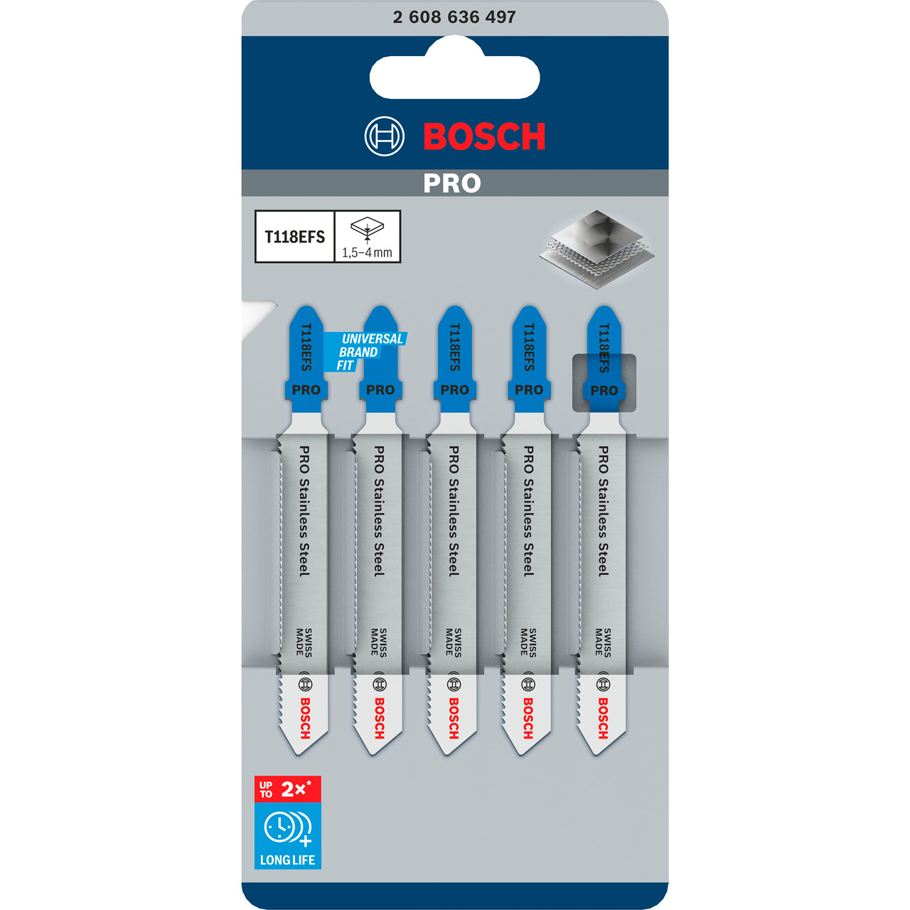 Bosch Powertool Accessories PRO Stainless Steel T118EFS Jigsaw Blade 83mm Pack of 5 2608636497