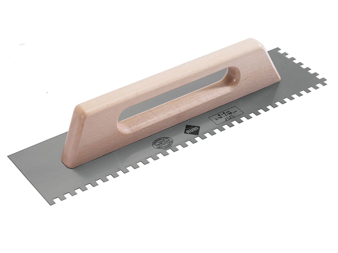 RUBI TILING TOOLS Notched Steel Trowel Wooden Handle 19in 75962