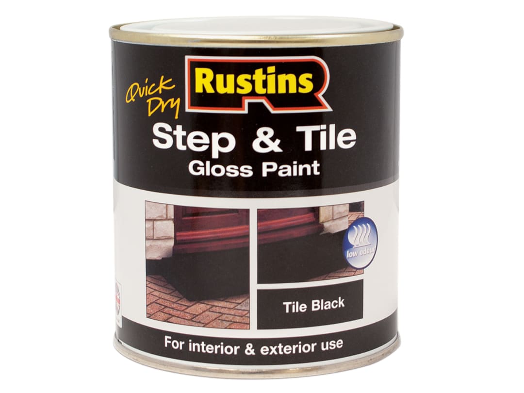 Rustins Quick Dry Step & Tile Paint Gloss Black 500ml STBLW500