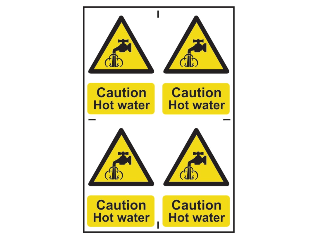 Scan Caution Hot Water - 4 PVC Signs 100 x 100mm 1309