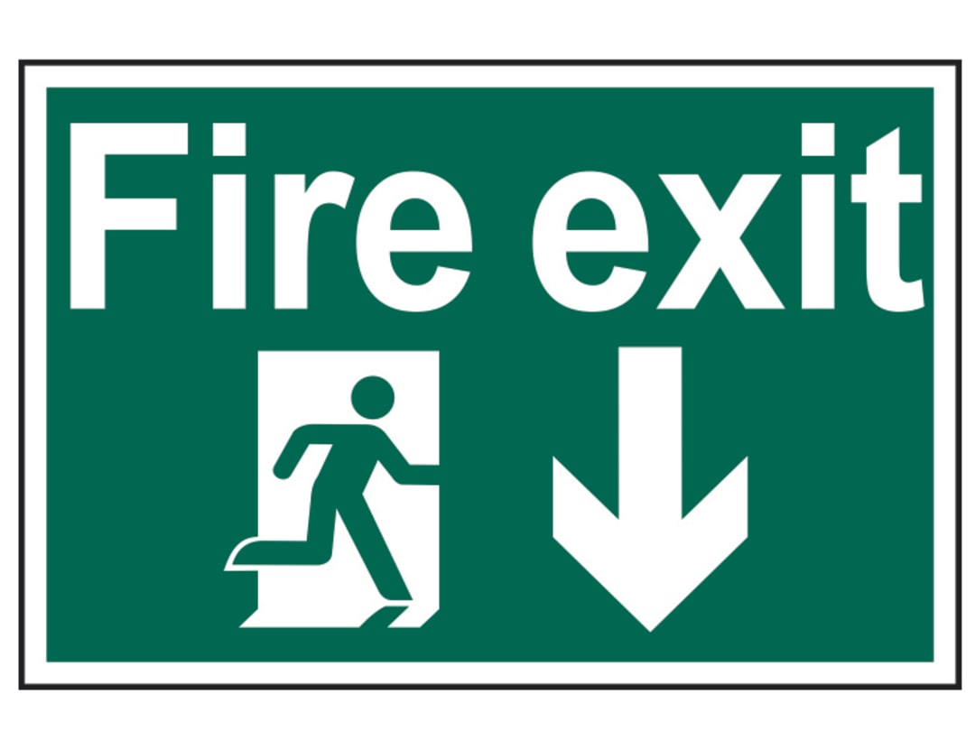 Scan Fire Exit Running Man Arrow Down - PVC Sign 300 x 200mm 1503