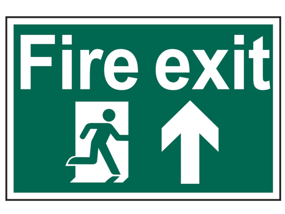 Scan Fire Exit Running Man Arrow Up - PVC Sign 300 x 200mm 1505