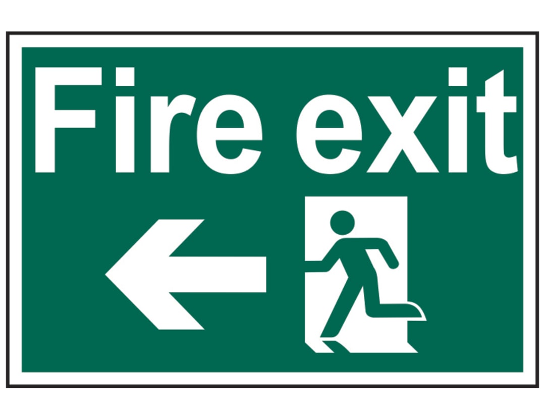 Scan Fire Exit Running Man Arrow Left - PVC Sign 300 x 200mm 1506