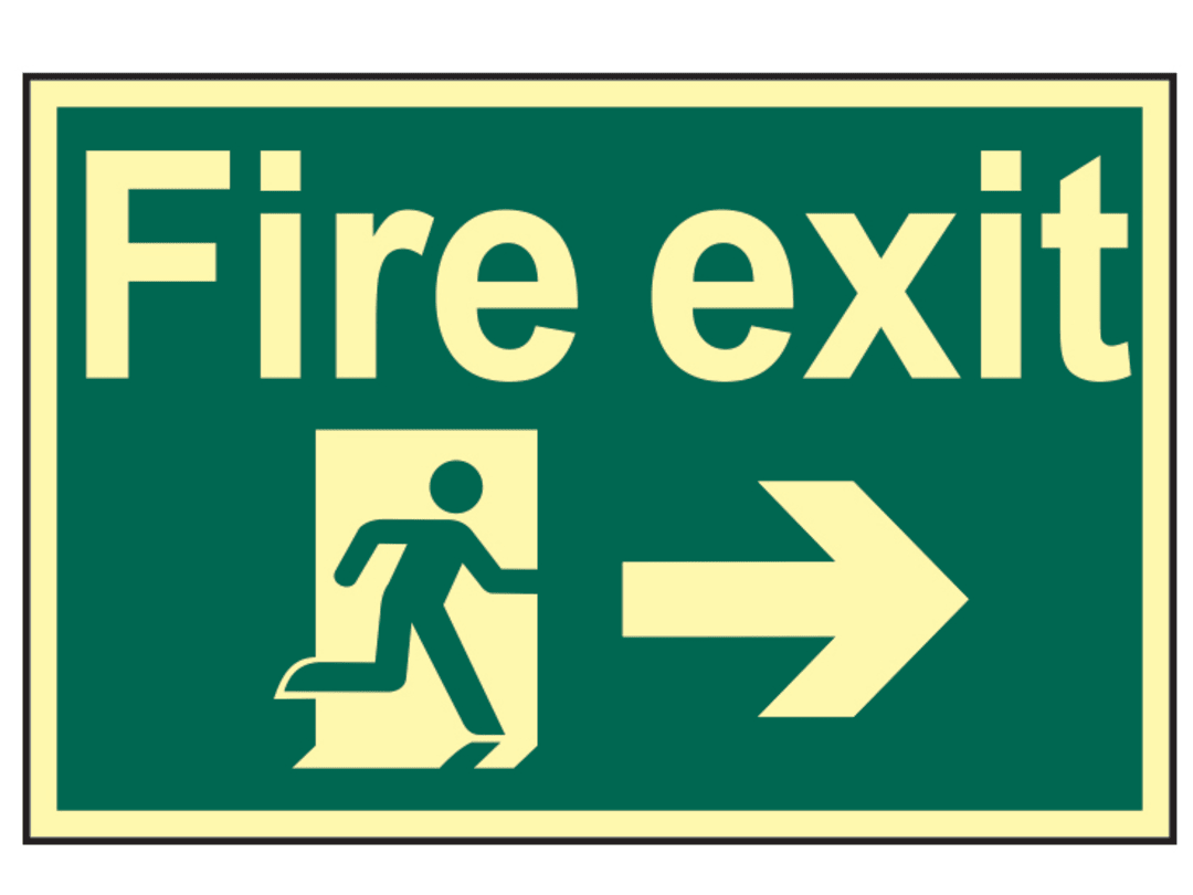 Scan Fire Exit Running Man Arrow Right - Photoluminescent 300 x 200mm 1581