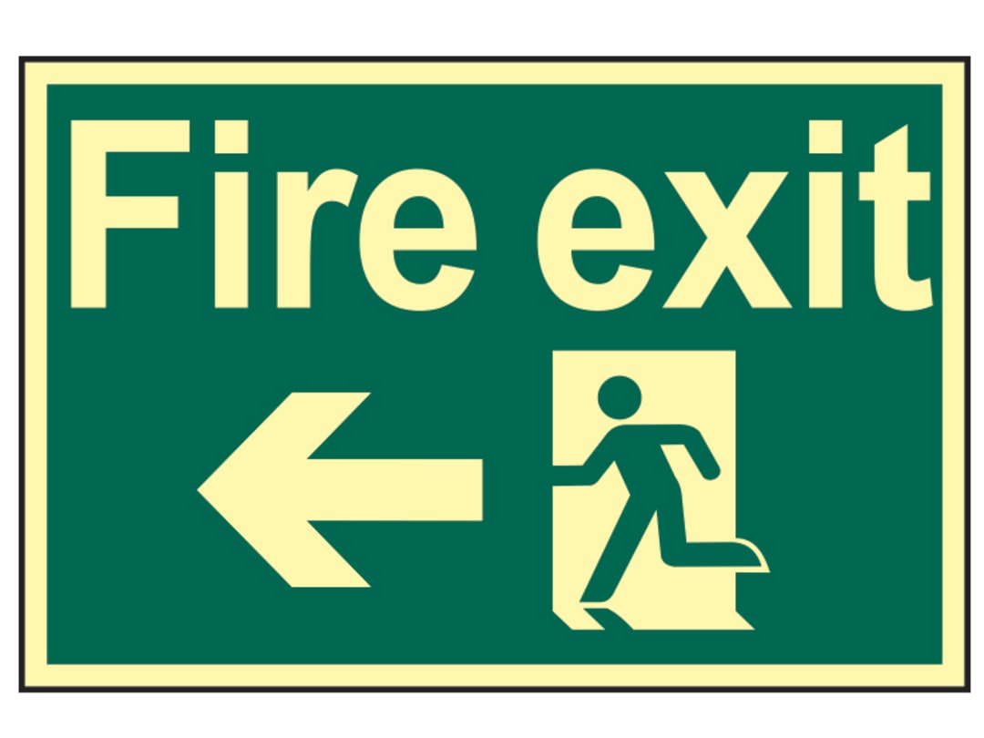 Scan Fire Exit Running Man Arrow Left - Photoluminescent 300 x 200mm 1583