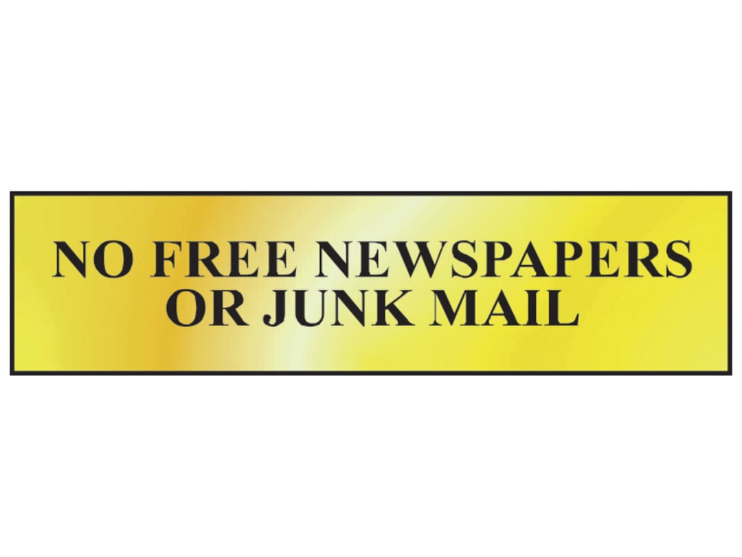 Scan No Free Newspapers Or Junk Mail - Polished Brass Effect 200 x 50mm 6023