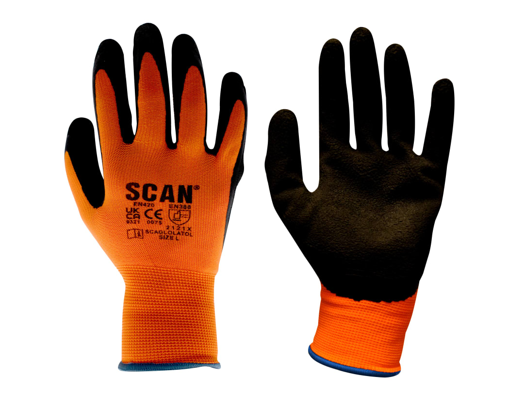 Scan Hi-Vis Orange Foam Latex Coated Gloves - XXL (Size 11)