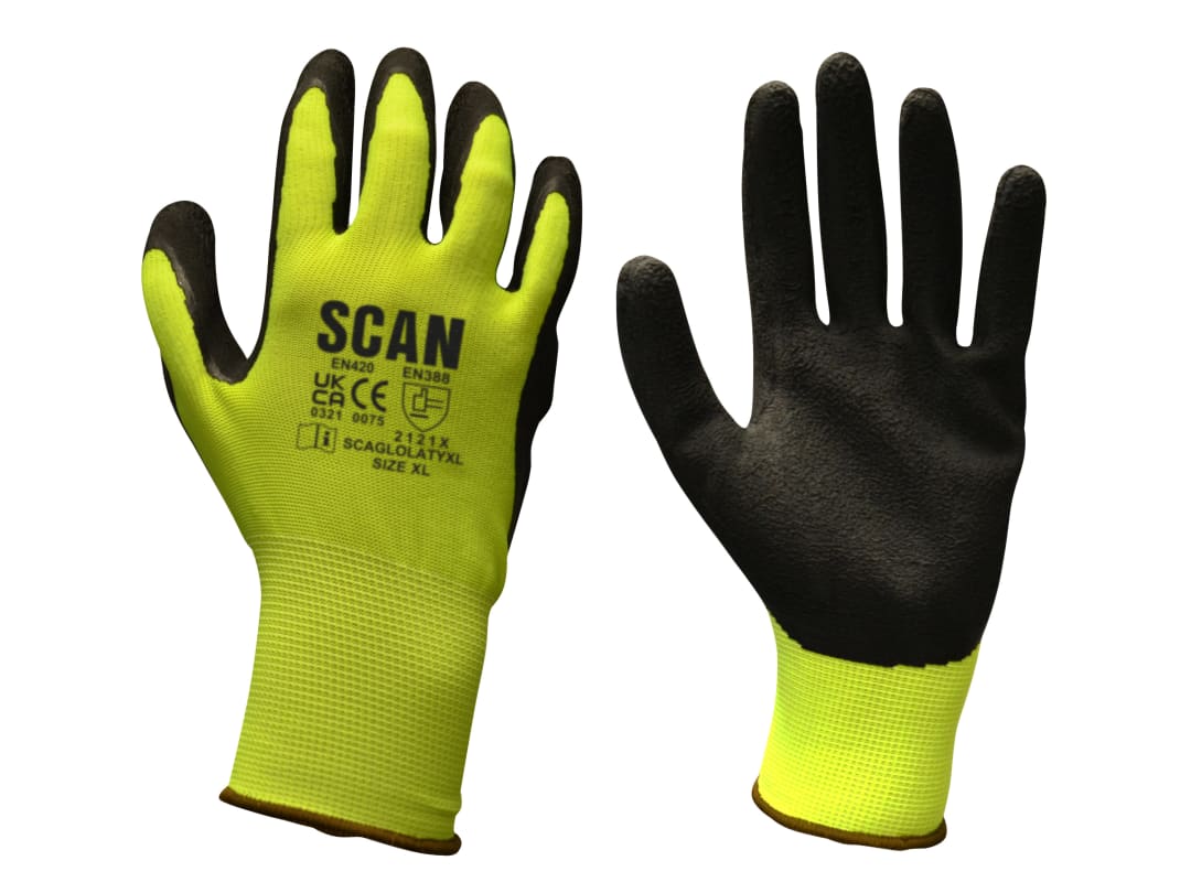 Scan Hi-Vis Yellow Foam Latex Coated Gloves -XL (Size 10) 2ARK49L-26