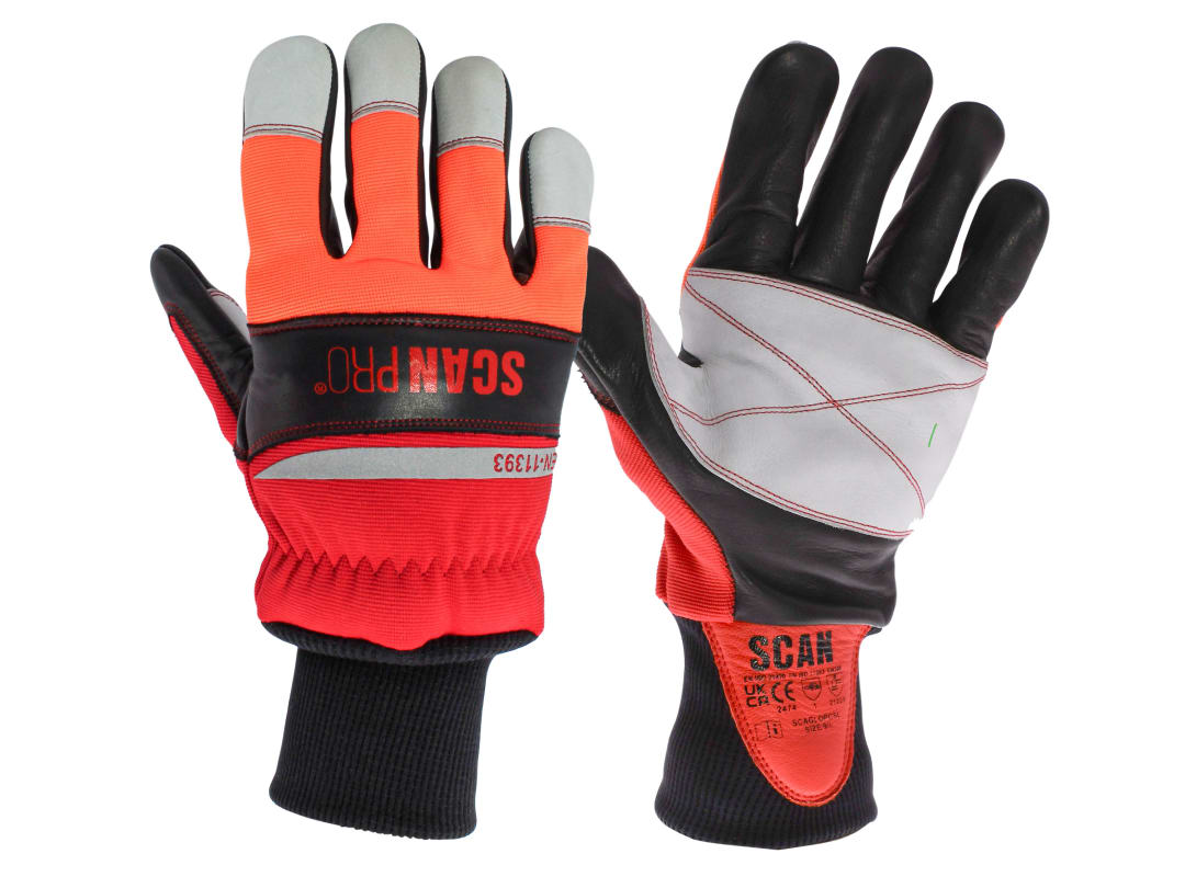 Scan Class 1 Dual Hand Chainsaw Leather Gloves - XL (Size 10) PT-601