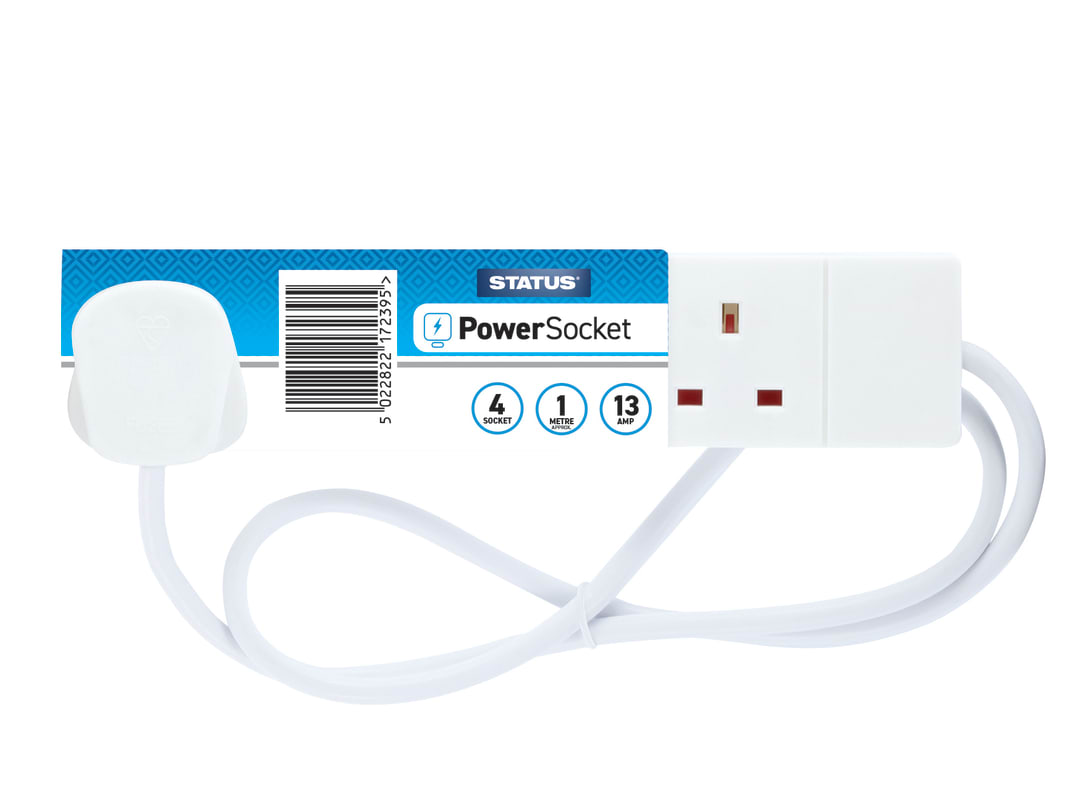 STATUS® Extension Lead 240V 4-Gang 13A White 1m S4W1MS12