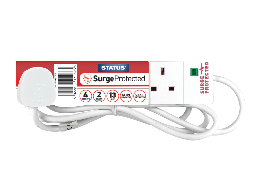 STATUS® Surge Protected Extension Lead 240V 4-Gang 13A White 2m S4W2MSPS9