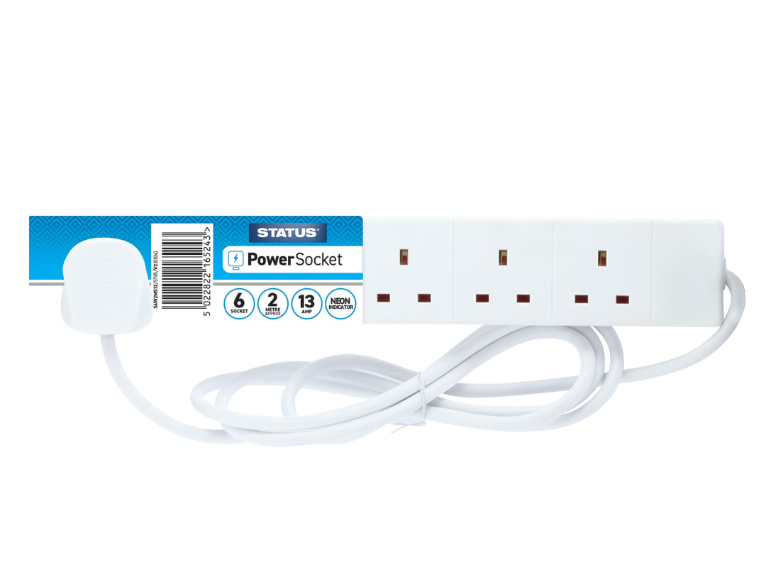 STATUS® Extension Lead 240V 6-Gang 13A White 2m S6W2MS12
