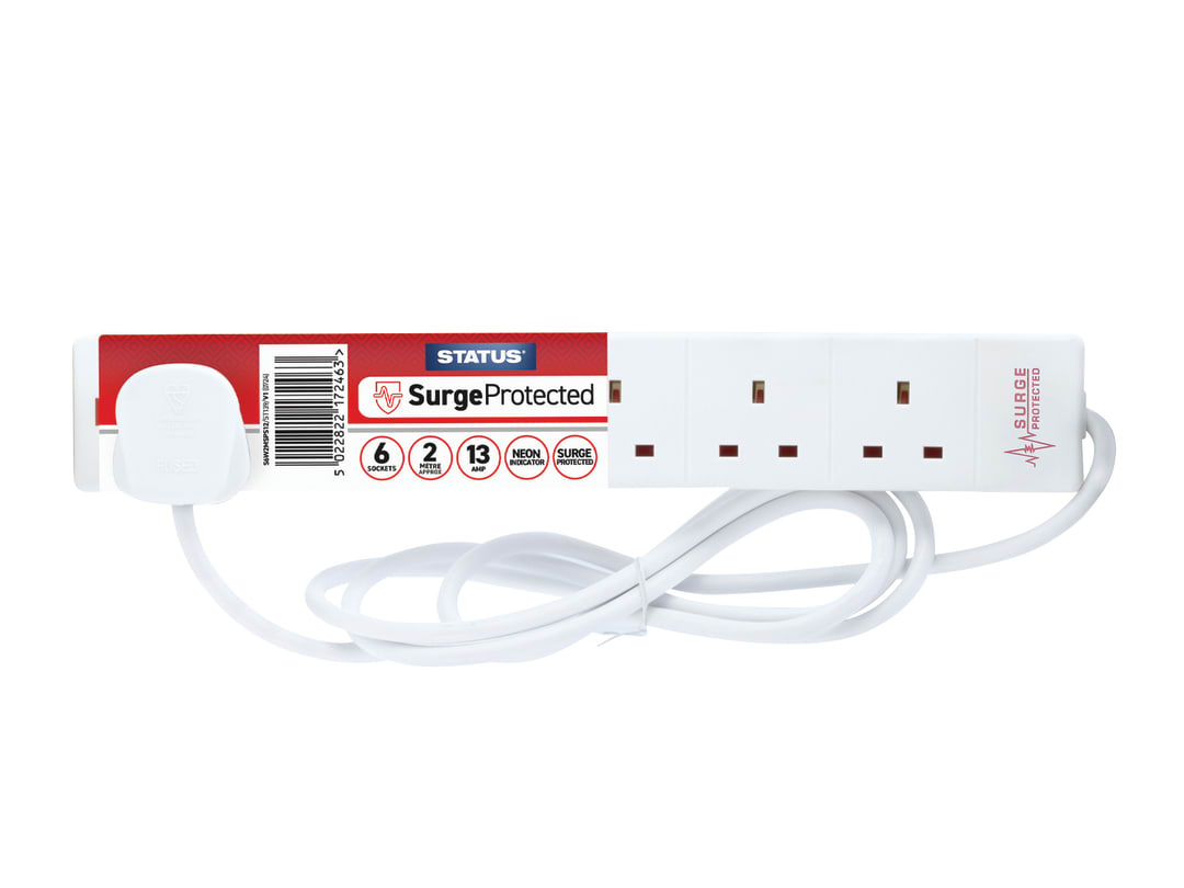 STATUS® Surge Protected Extension Lead 240V 6-Gang 13A White 2m S6W2MSPS12