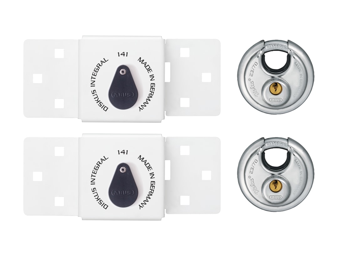 ABUS Mechanical 141/200 Diskus® Integral Van Lock White & 26/70mm Diskus® Padlock Twin Pack 10087609-01