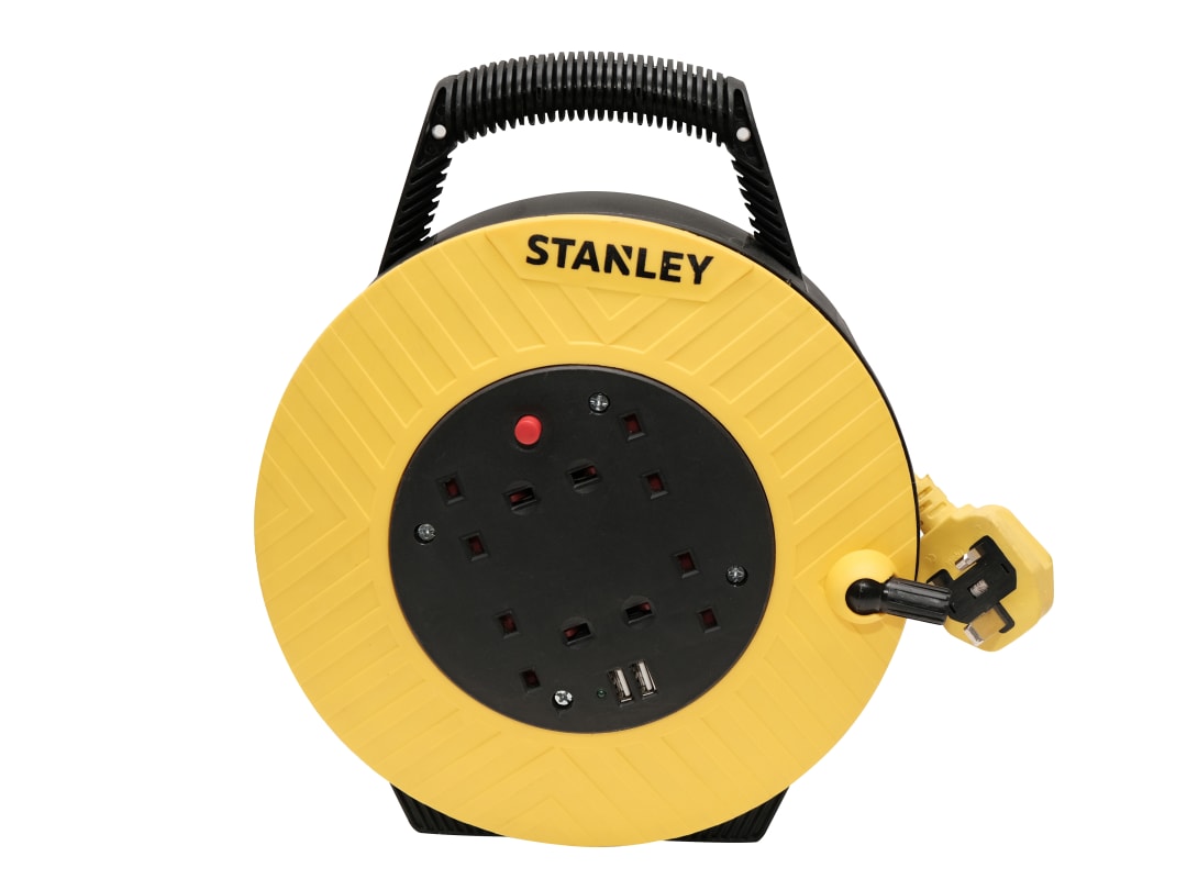 STANLEY® Electrical Semi-Enclosed Cable Reel 240V 13A 4-Socket + 2 USB 15m SXECGJ2OHQE