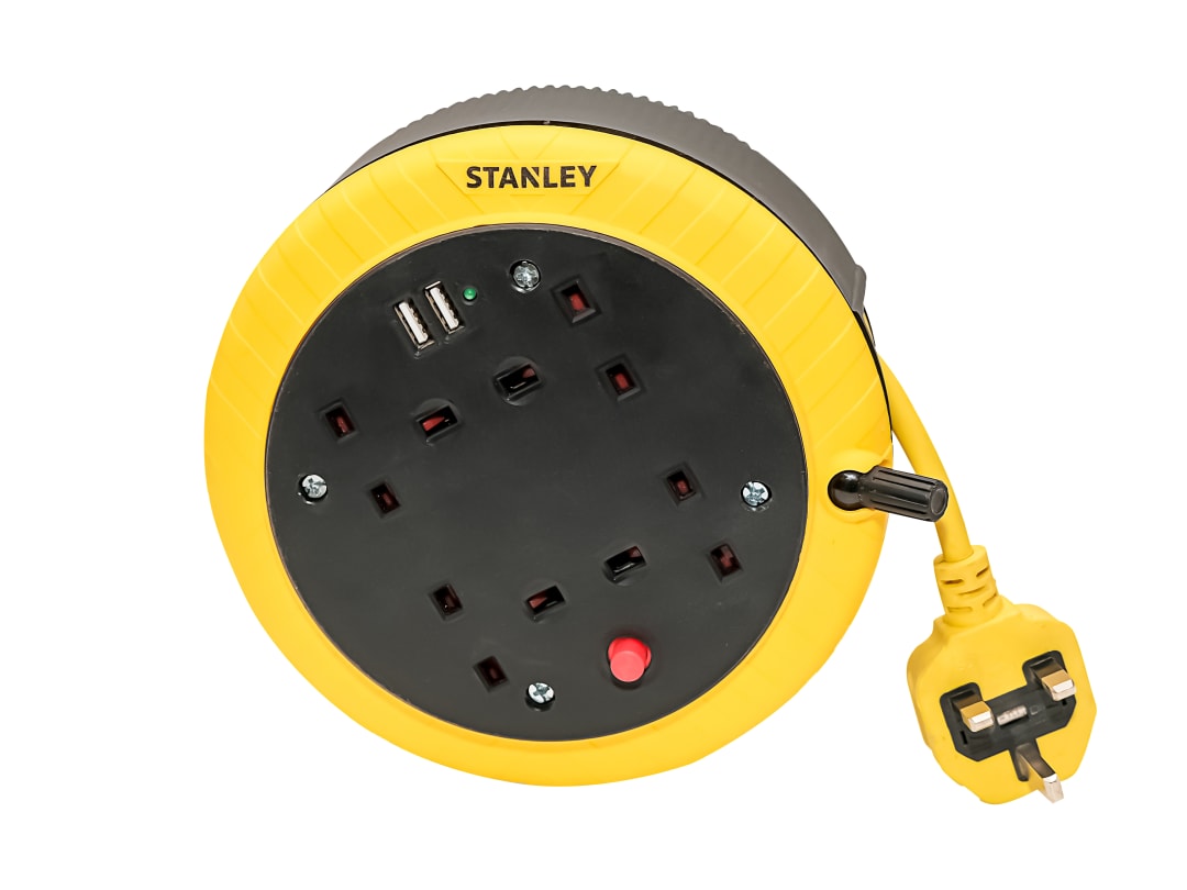 STANLEY® Electrical Cable Reel 240V 13A 4-Socket + 2 USB 5m SXECGK2OHJE