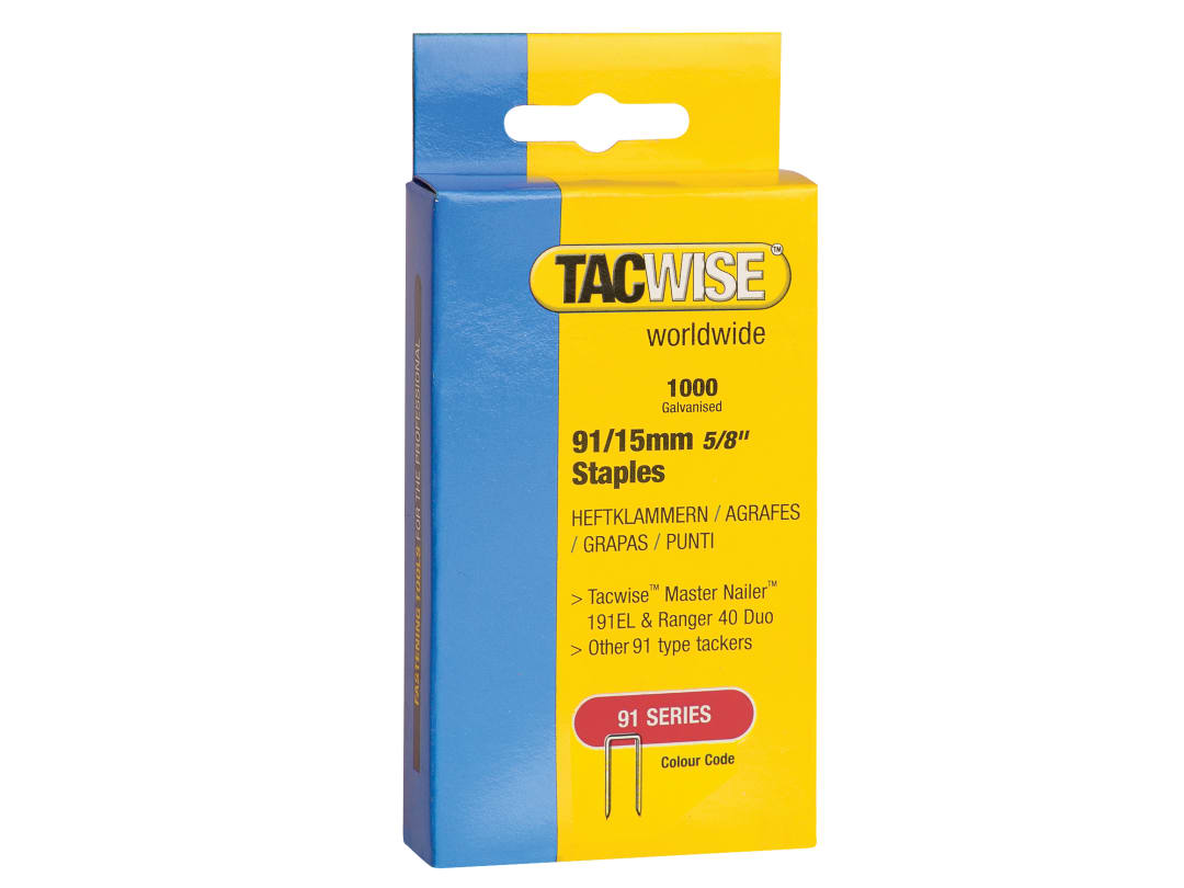 Tacwise 91 Narrow Crown Staples 15mm - Electric Tackers (Pack 1000) 0283
