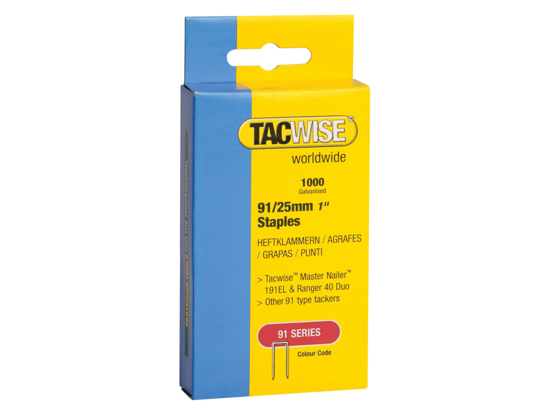 Tacwise 91 Narrow Crown Staples 25mm - Electric Tackers (Pack 1000) 0285