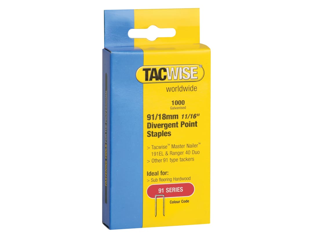 Tacwise 91 Narrow Crown Divergent Point Staples 18mm - Electric Tackers (Pack 1000) 0287