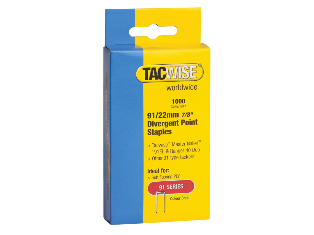 Tacwise 91 Narrow Crown Divergent Point Staples 22mm - Electric Tackers (Pack 1000) 0288