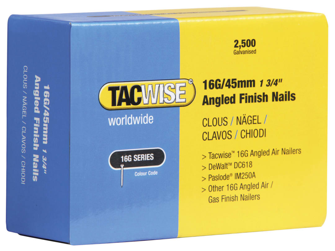 Tacwise 16G Angled Finish Nails 38mm for DC618K (Pack 2500) 0770