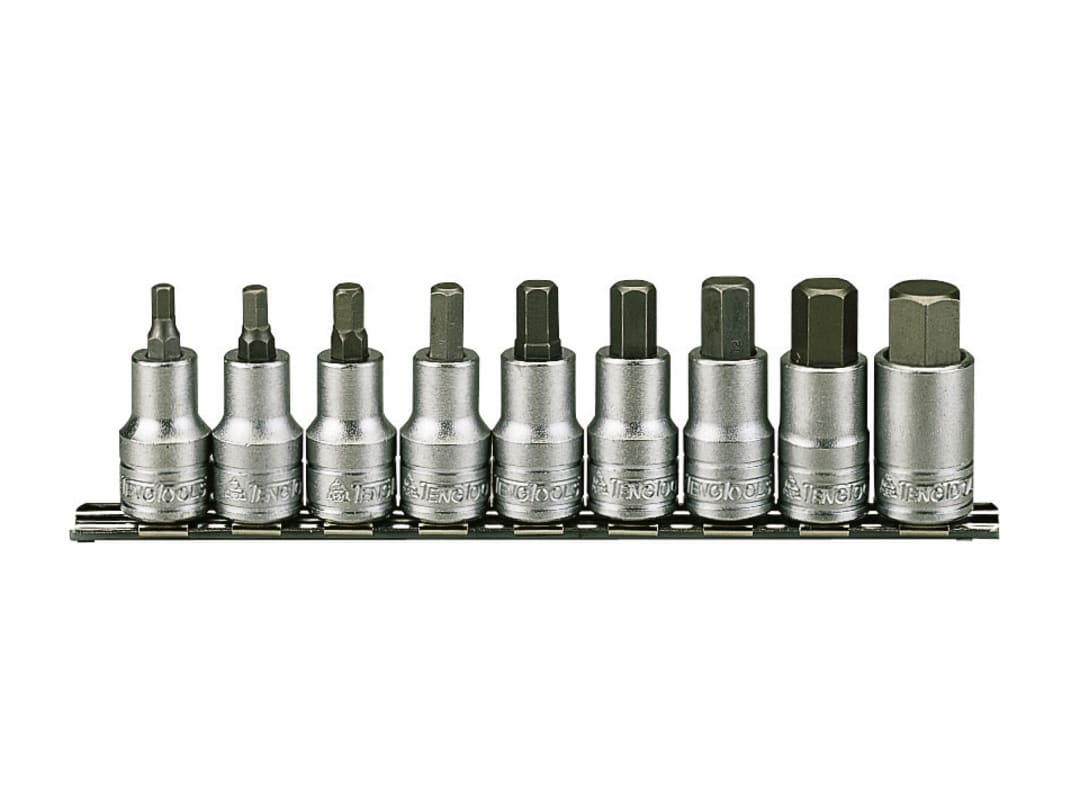 Teng 1/2in Drive M1212 Hex Socket Clip Rail Set, 9 Piece M1212
