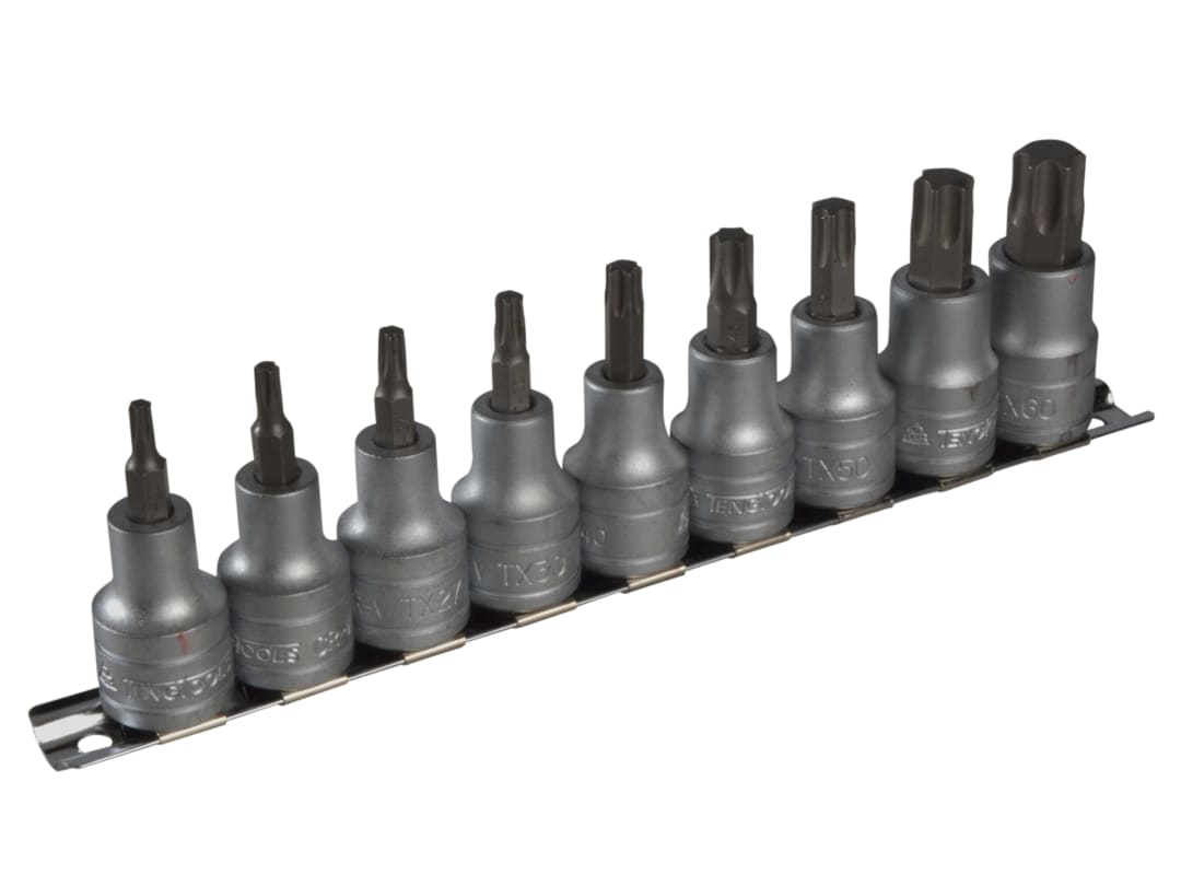 Teng M1213TX Socket Clip Rail Set of 9 Internal TORX 1/2in Drive M1213TX