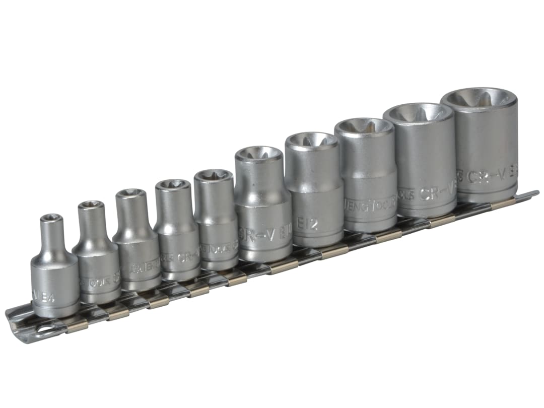 Teng M3814 Socket Clip Rail TX-E Set of 10 3/8in & 1/4in Drive M3814