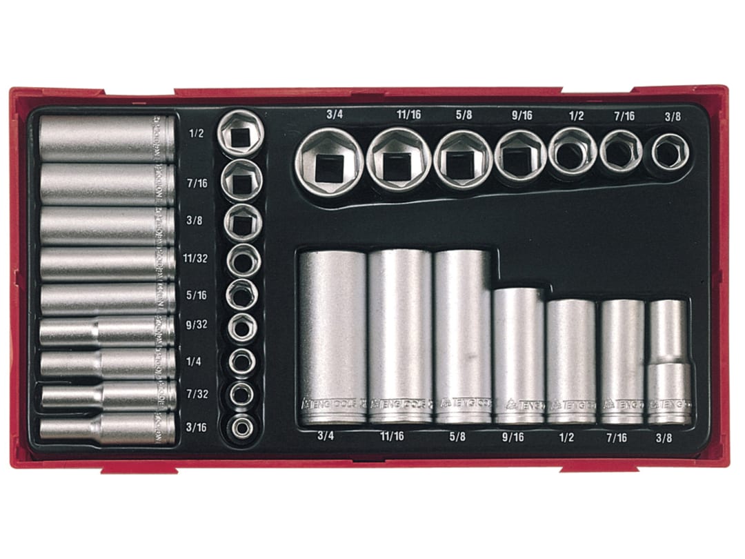 Teng TTAF32 Regular/Deep Socket Set, 32 Piece - 1/4 & 3/8in Drive TC20