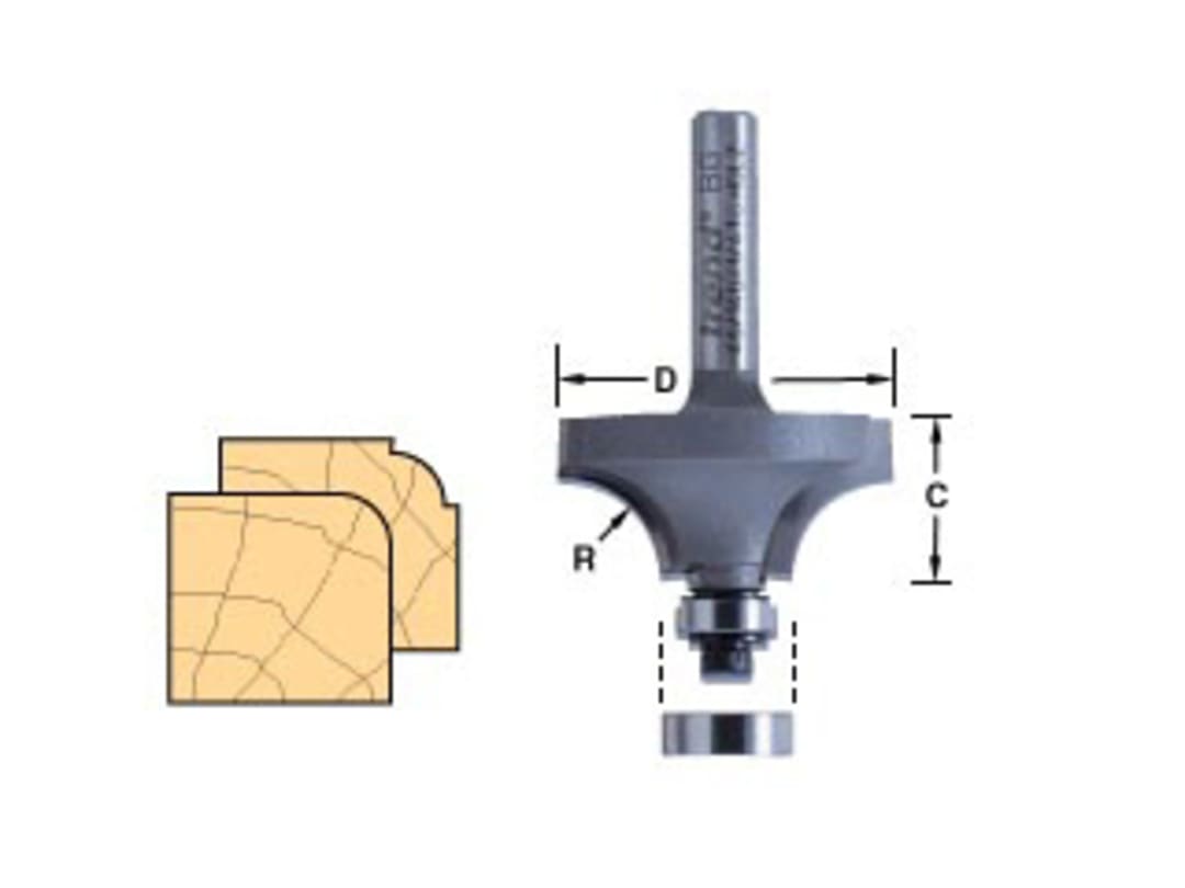 Trend 46/12 x 1/4 TCT Bearing Guided Ovolo & Round Over 4.8mm Radius 46/12X1/4TC