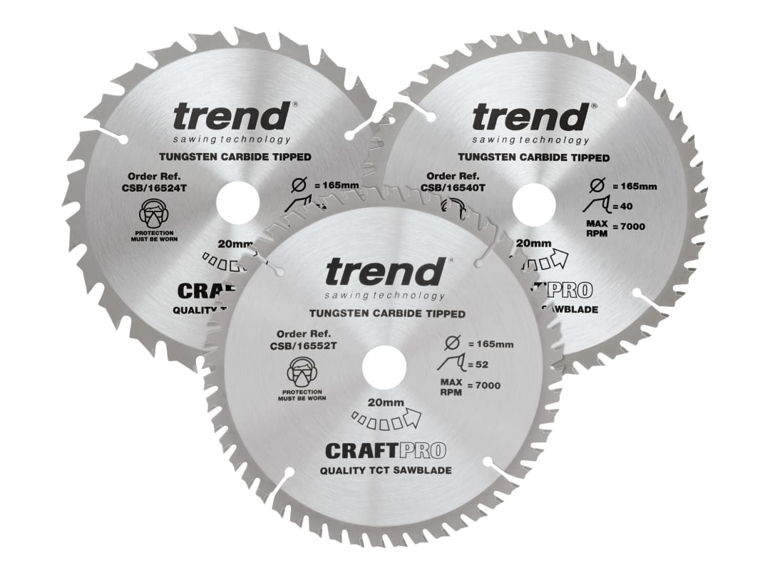 Trend CraftPro Cordless Saw Blade 165 x 20mm x 24T/40T/52T (Pack 3) CSB/165/3PK/B