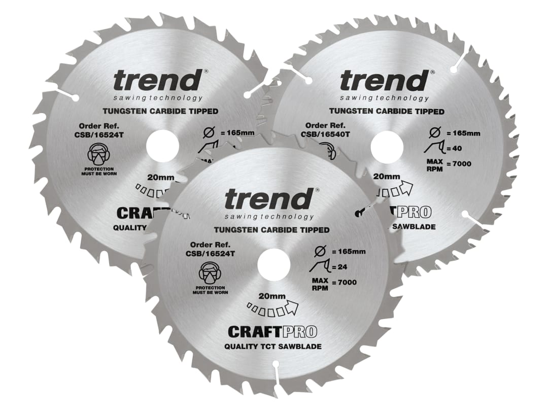 Trend CraftPro Cordless Saw Blade 165 x 20mm x 24T/40T (Pack 3) CSB/165/3PK/C