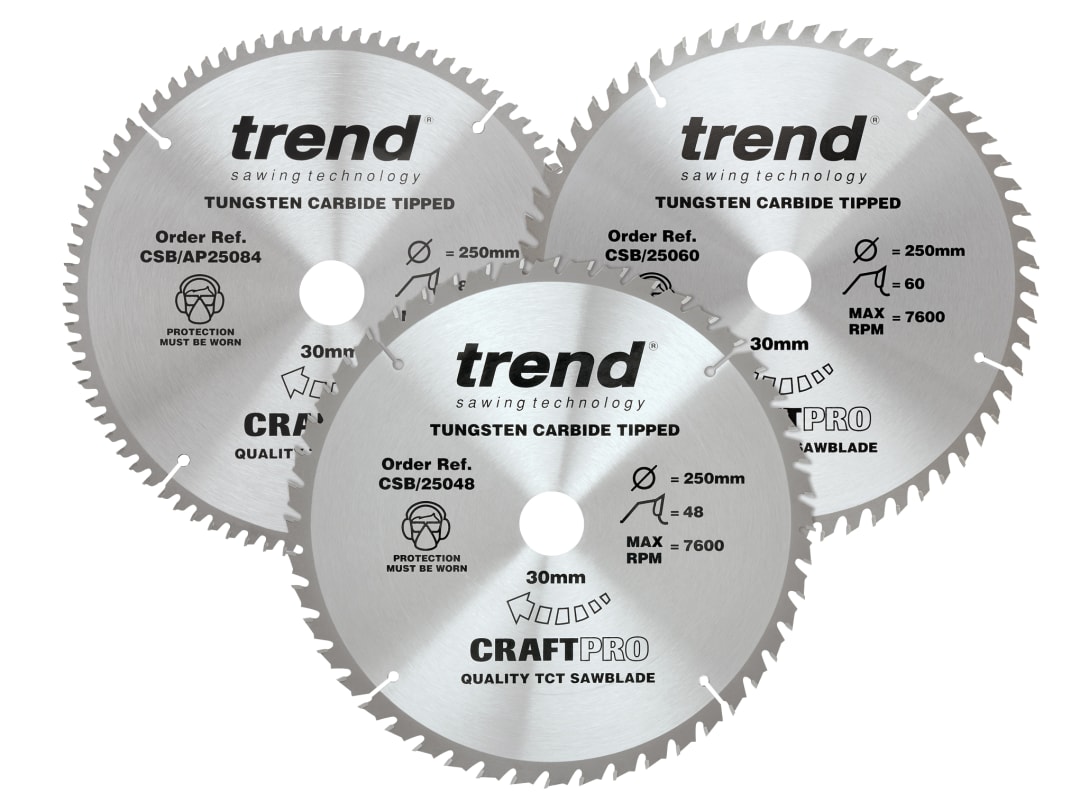 Trend CraftPro Table Saw Blade 250 x 30mm x 48T/60T/84T (Pack 3) CSB/250/3PK