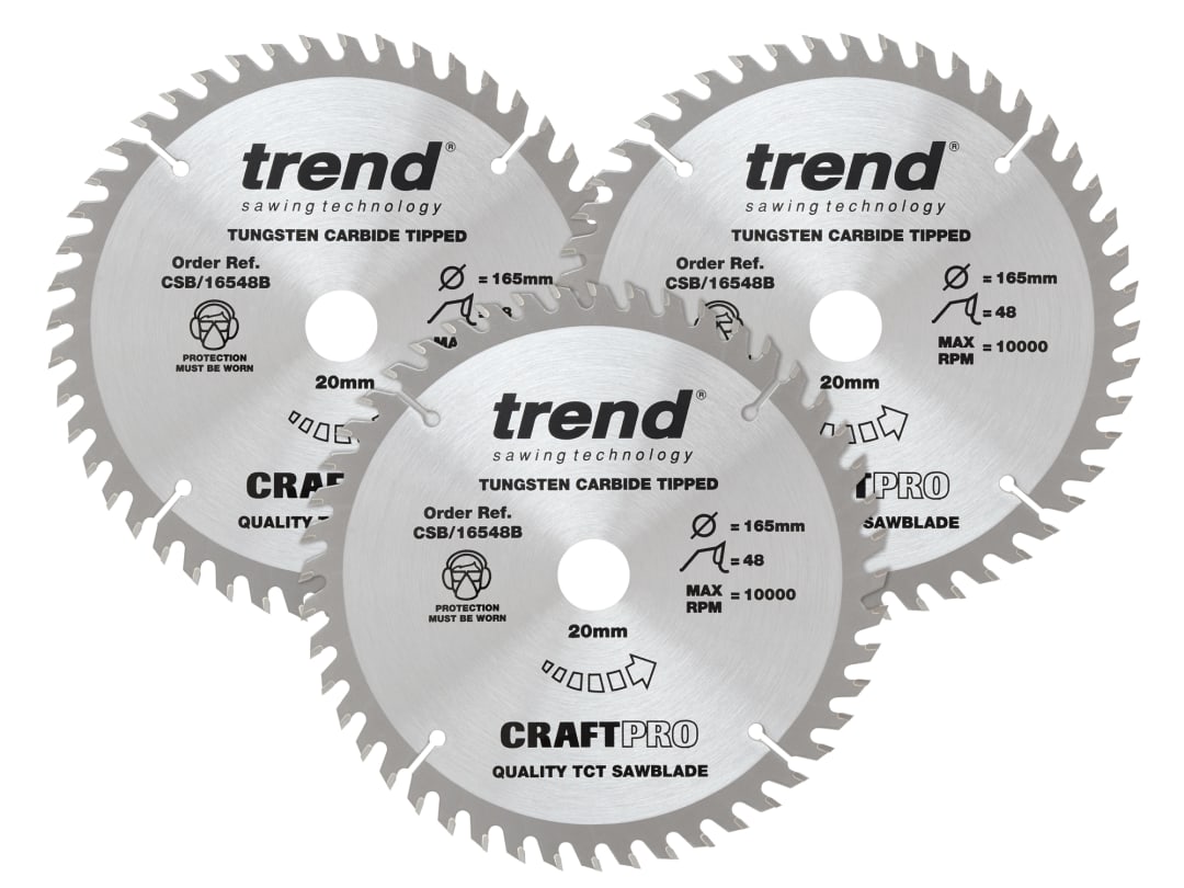 Trend CraftPro Plunge Saw Blade 165 x 20mm x 48T (Pack 3) CSB/165/3PK/A