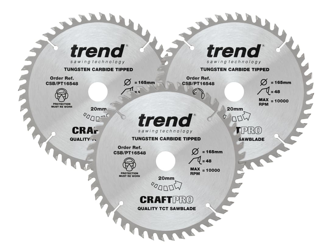 Trend CraftPro Panel Trim Saw Blade 165 x 20mm x 48T (Pack 3) CSB/PT165/3PK